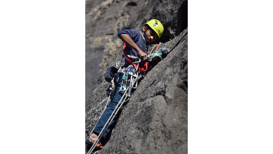 Leading the route in Jivdhan Fort