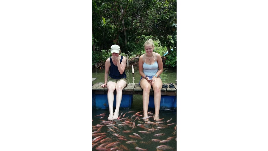 While on a Boat safari enjoying fish therapy, Julia & her Aunt 