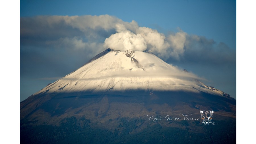 Popocatepetl volcano smoking at morning