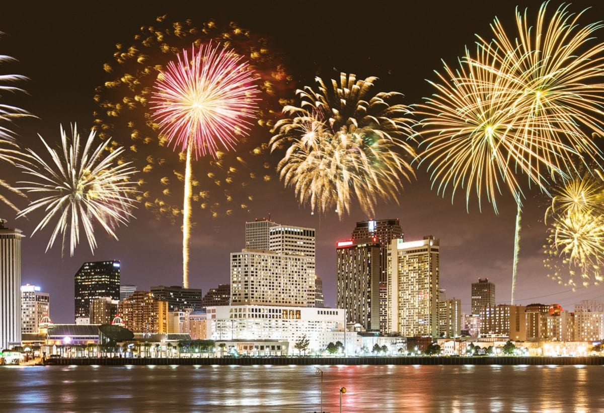 New Orleans Skyline with Fireworks