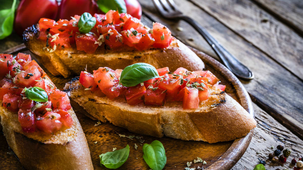 bruschetta ready to eat on wooden table