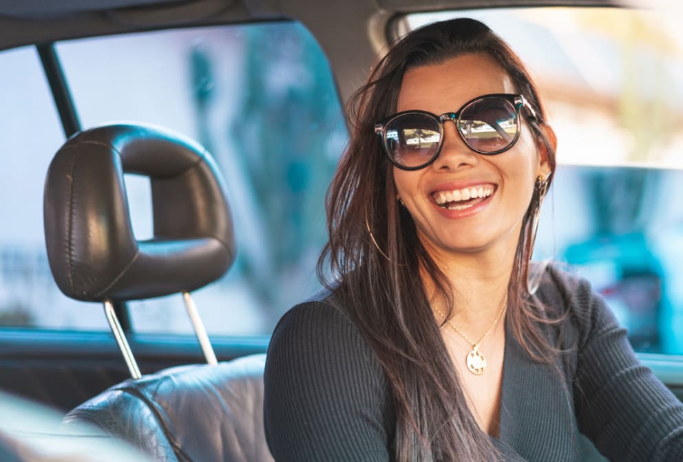woman driving car