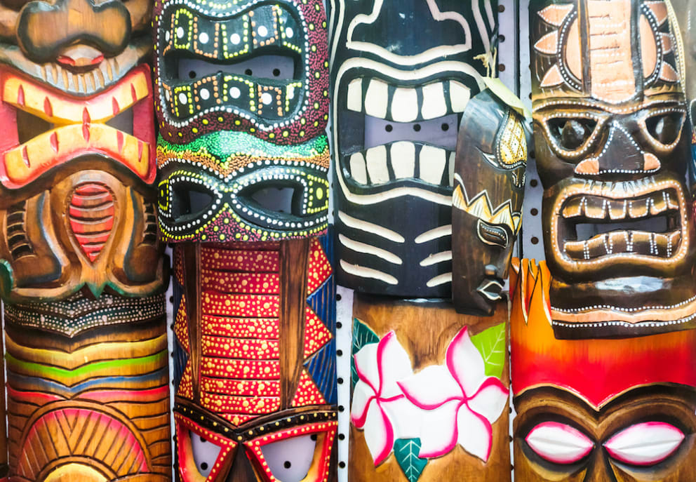 colorful tiki masks