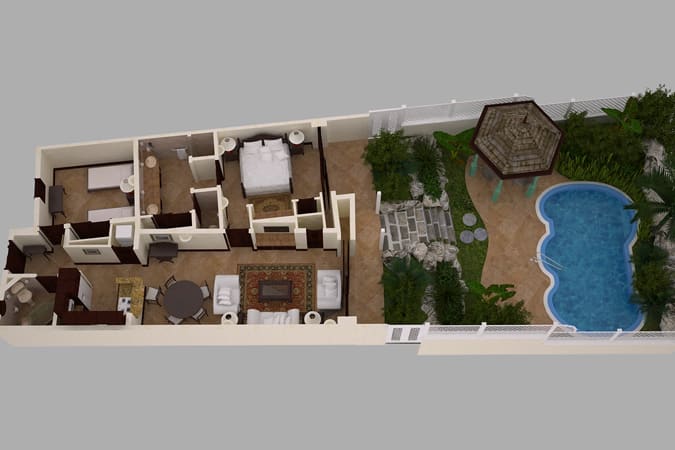 Two Bedroom Deluxe Suite with Garden Pool Floor Plan