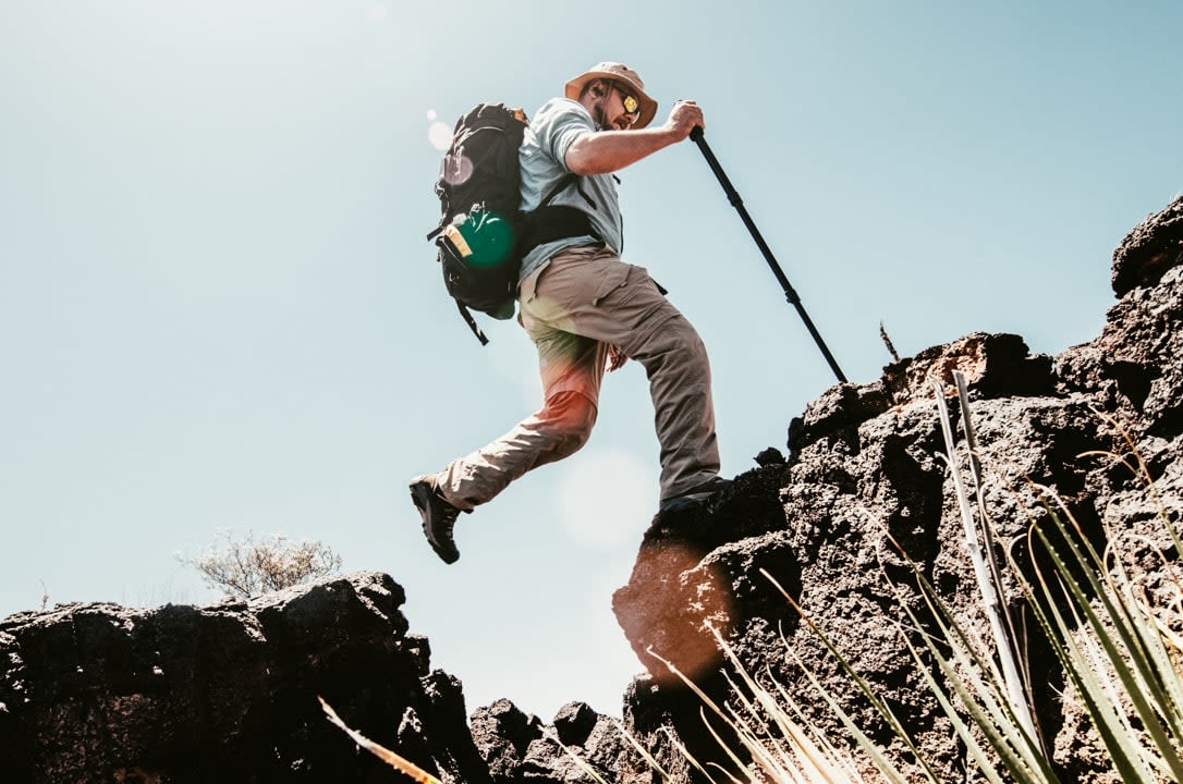 Backpacker in desert