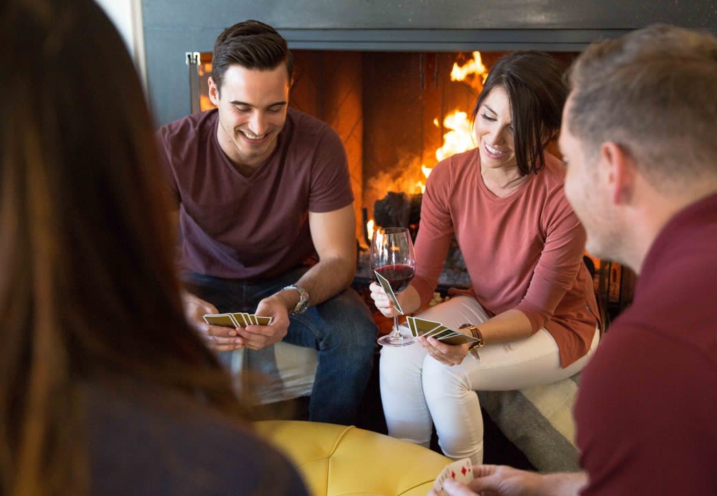 Friends next to fire