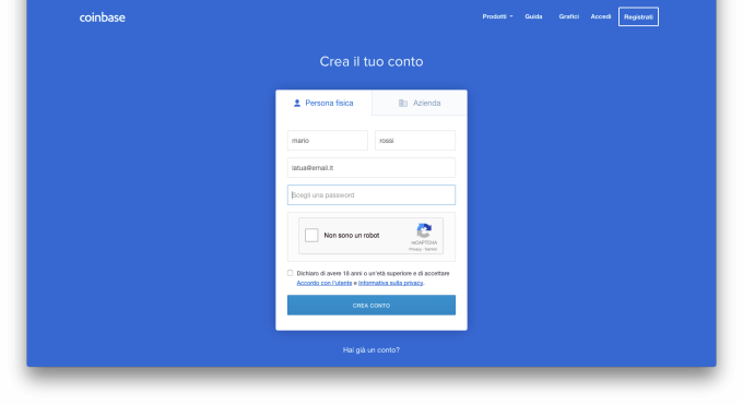 Coinbase Registrazione