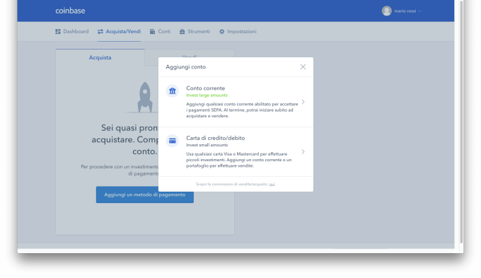 Coinbase tipo di pagamento