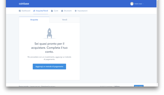 Coinbase Aggiunta metodo pagamento