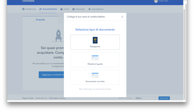 Coinbase tipo documento