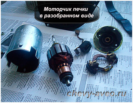 Моторчик печки в разобранном состоятнии