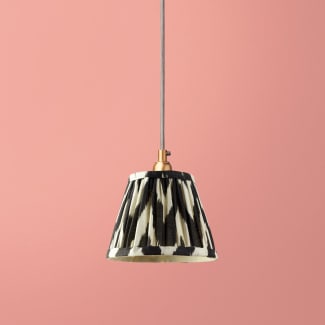 7 inch pendant lamp shade in ikat printed zig-zag black linen