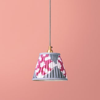 7 inch pendant lamp shade in darjee ikat pink and pewter silk