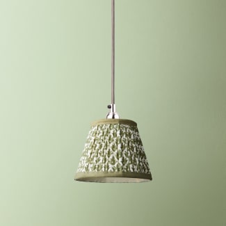 7 inch pendant lamp shade in temple green block printed cotton