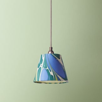 7 inch pendant lamp shade in green and blue roya hand made marbled paper