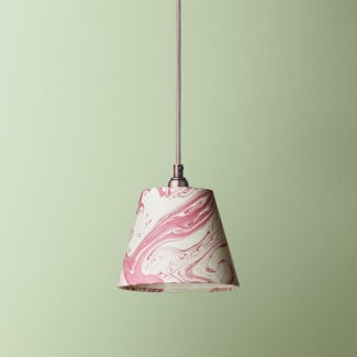 7 inch pendant lamp shade in red tanaro hand made marbled paper