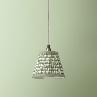 7 inch pendant lamp shade in Savannah block printed cotton in green