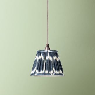 7 inch pendant lamp shade in yoda ikat printed navy linen