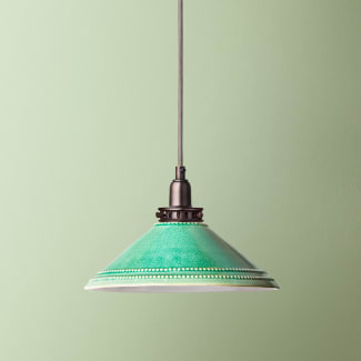 Ted ceramic pendant shade in bottle green with stone interior