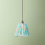 7 inch pendant lamp shade in koyari ikat turquoise and ecru silk