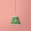 7 inch pendant shade in Ellen Merchant's Green Poppies ikat printed linen