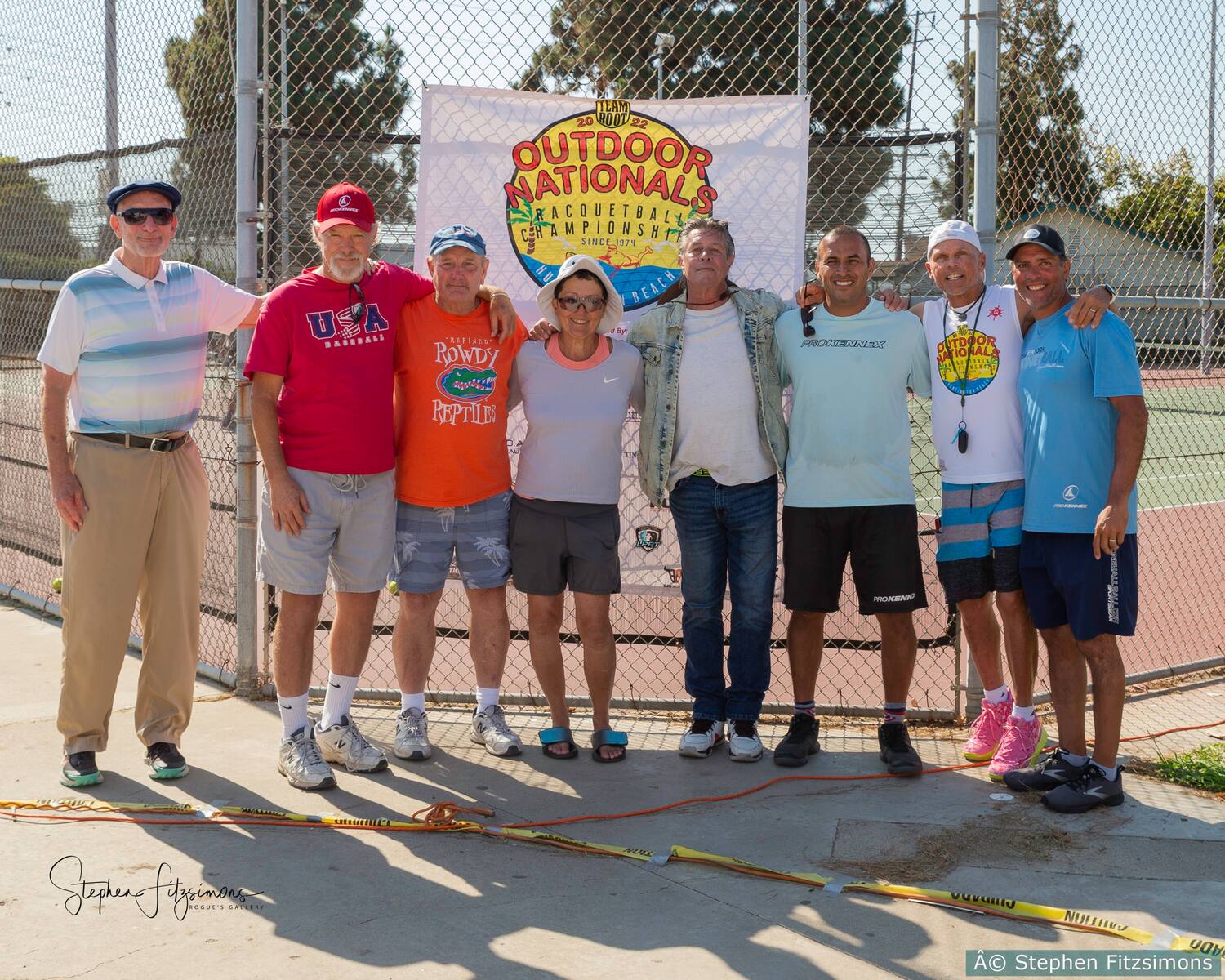 All WOR Hall of Famers in attendance at the 2022 Outdoor Nationals.  L-R, Charlie Brumfield, Dan Southern, Greg McDonald, Martha McDonald, Steve Fey, Greg Solis, Greg Peters, and Robert Sostre.