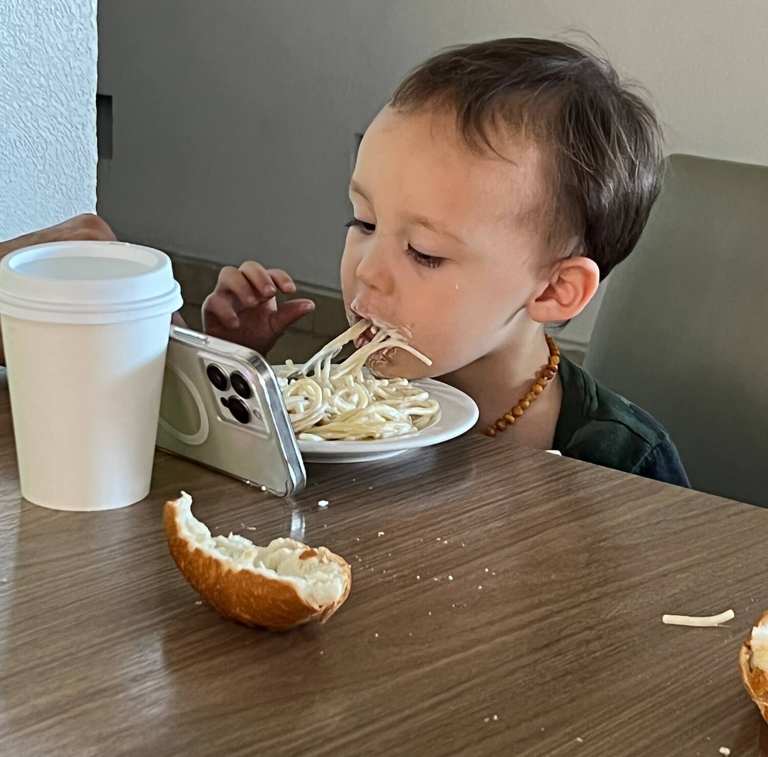 Danny De La Rosa enjyoying every last bit of his pasta.