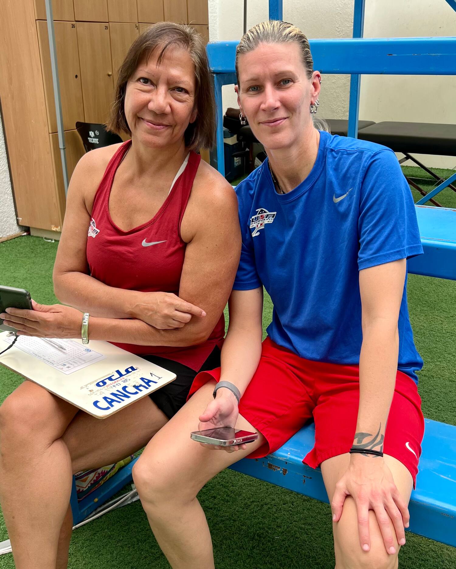 Assistant Coach Malia Bailey and Rhonda Rajsich at the IRF World Championships.
