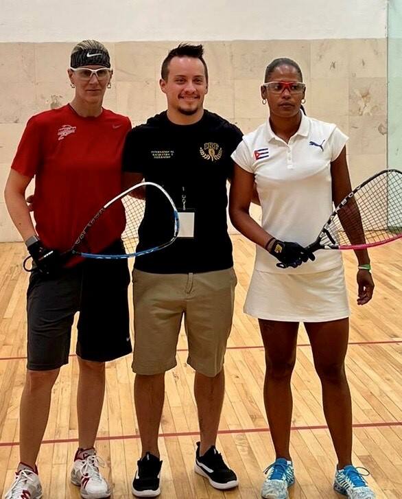 Rhonda Rajsich pre-match with Referee and Cuban player