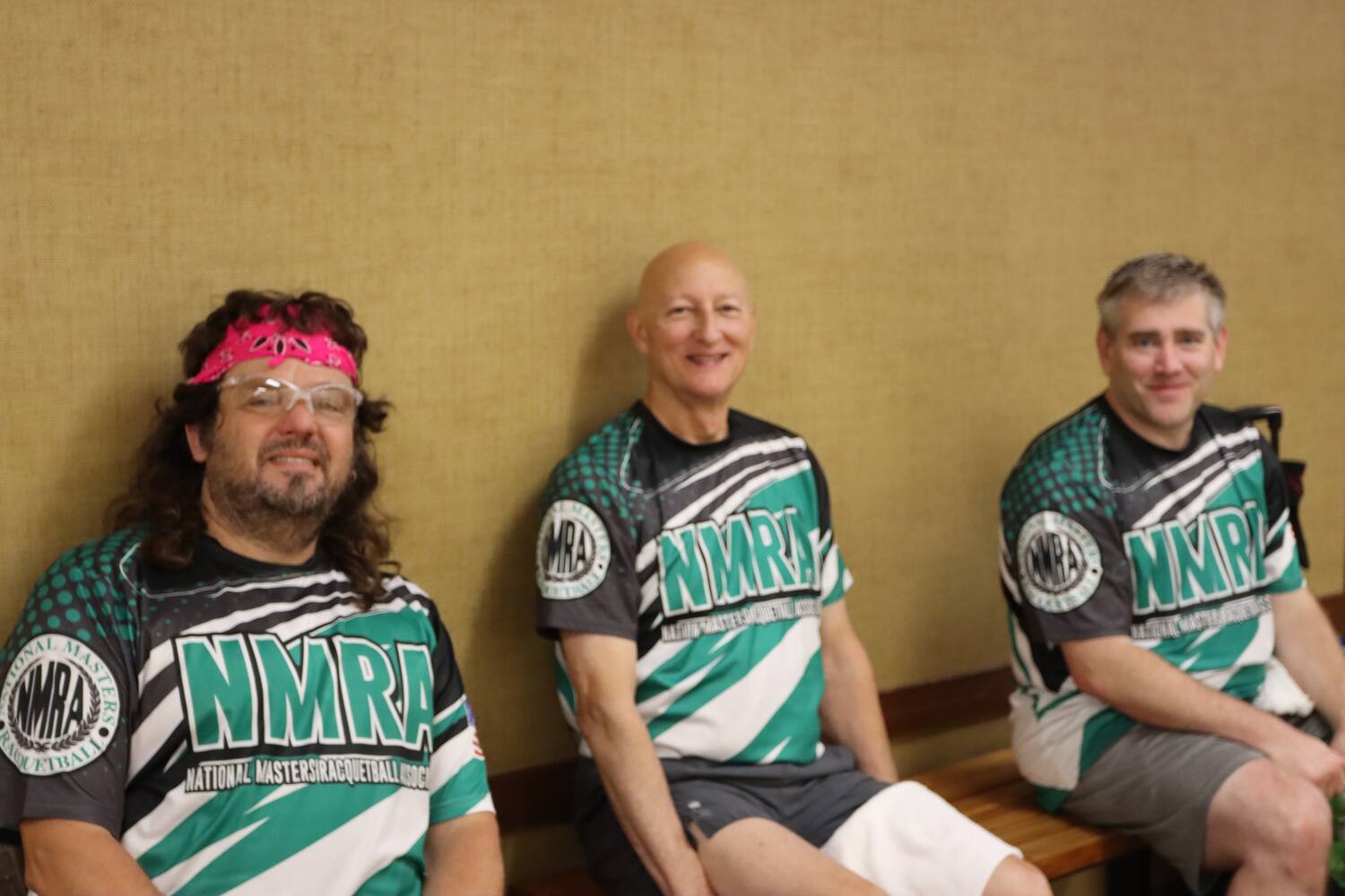 Tres Amigos -- Al Suendermann, Patrick Gibson, and John Janosik at the National Masters Racquetball Association Tournament. PC Page Kern