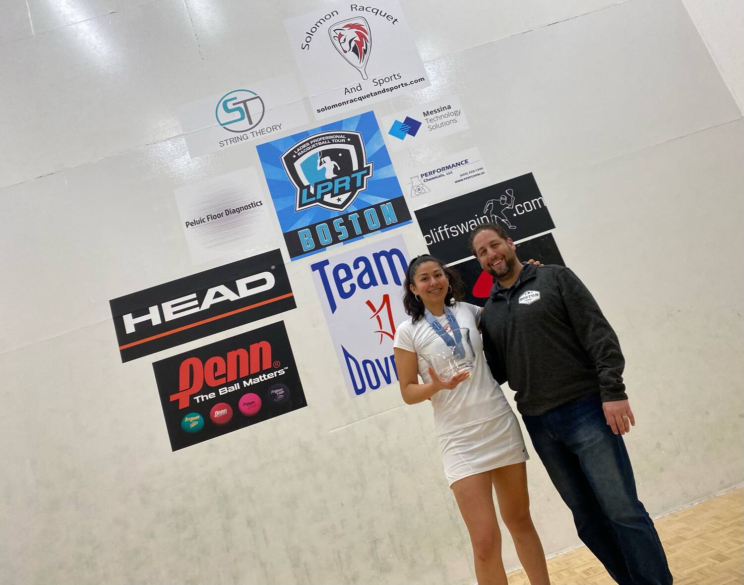 Pro Singles Champion Alexandra Herrera and Tournament Director Stewart Solomon at the Boston Open