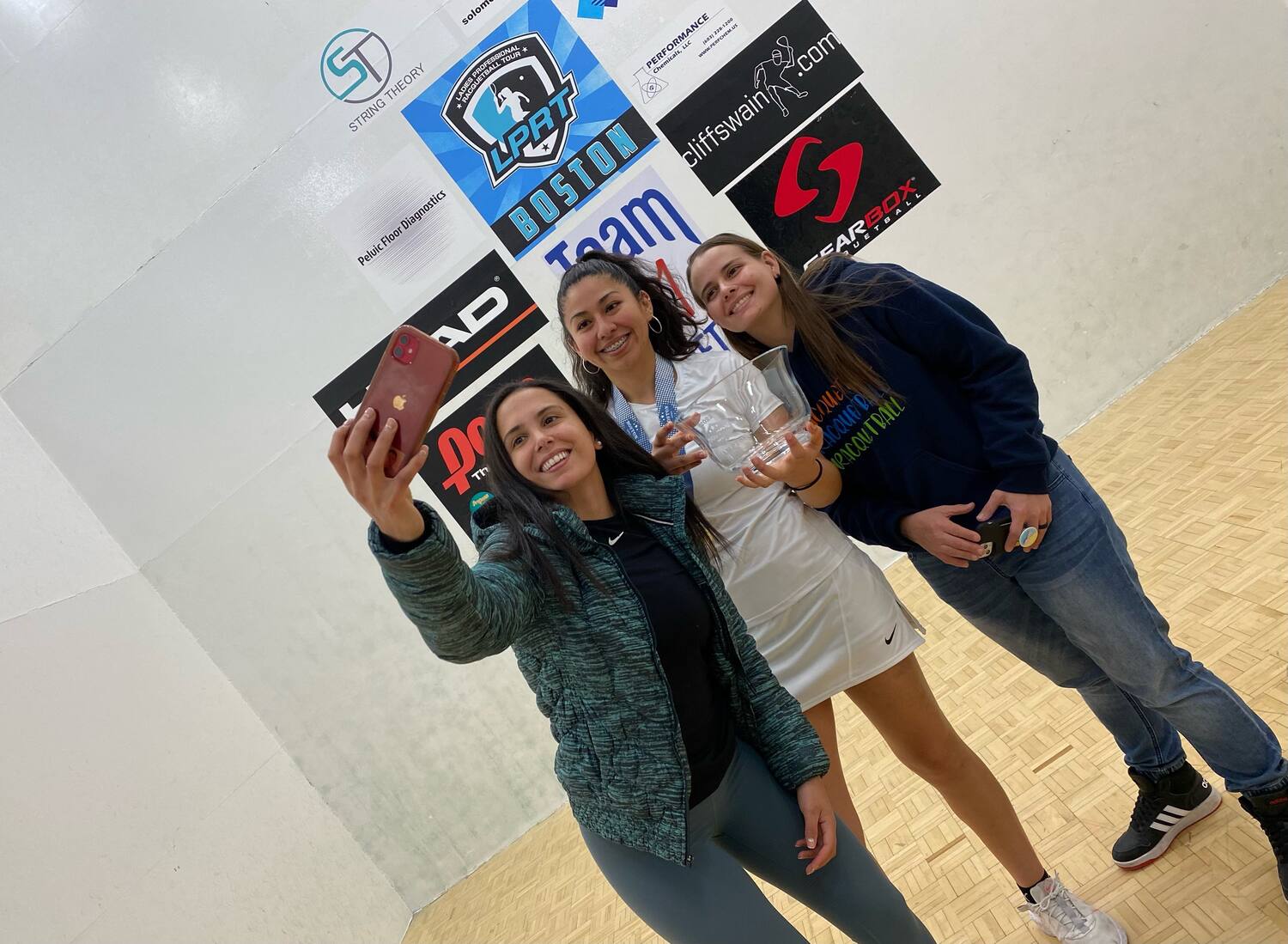 Carla Muñoz and Cristina Amaya with Pro Singles Champion Alexandra Herrera at the Boston Open