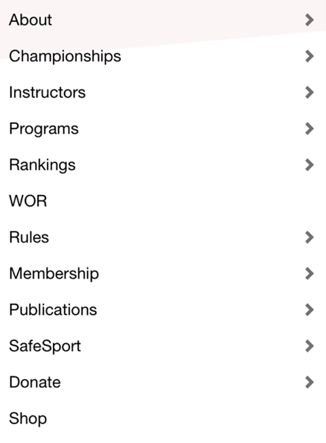 Screenshot of USAR Website Menu