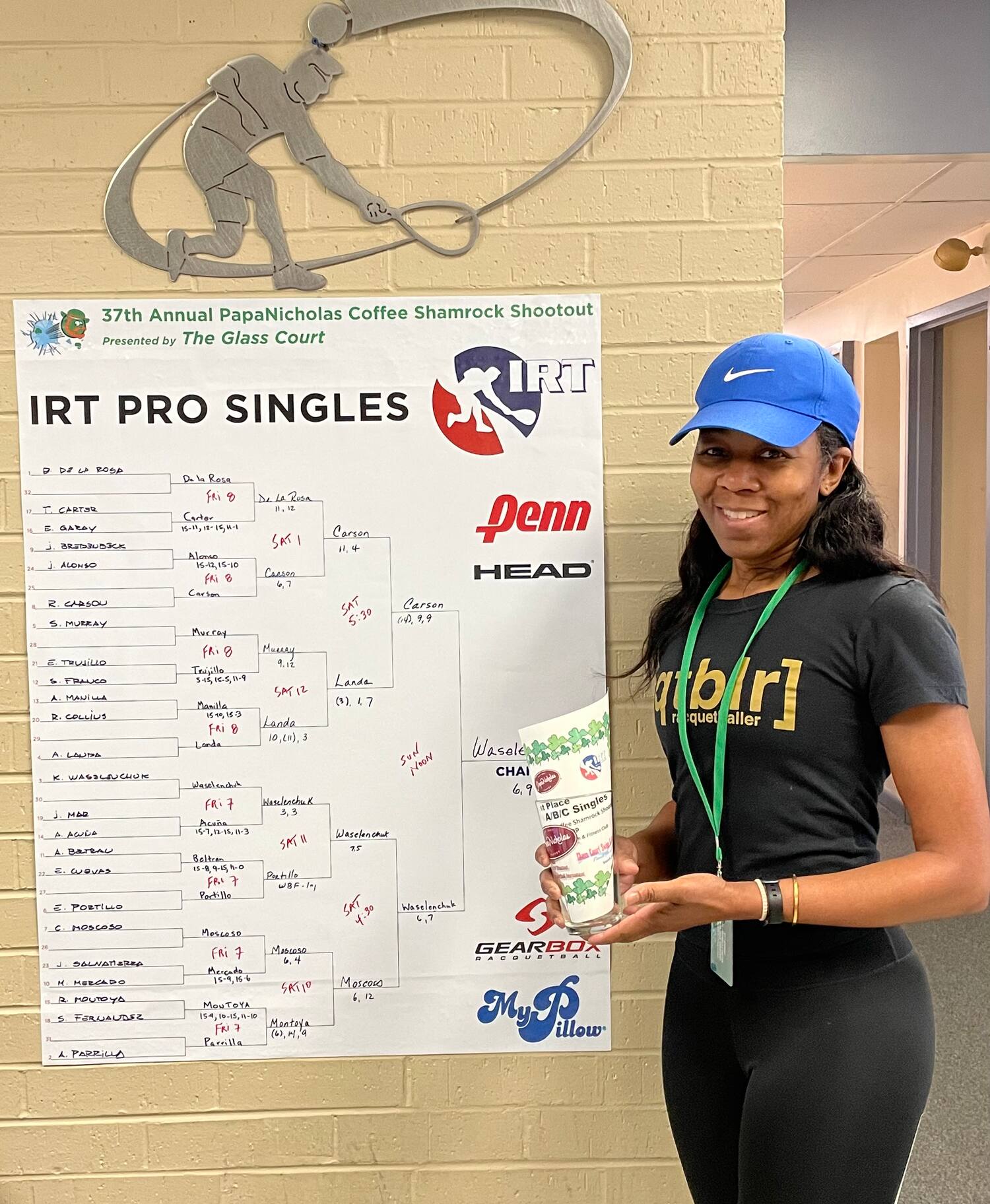 Traci Valentine, winner of the sponsor doubles at the PapaNicholas Coffee 37th Annual Shamrock Shootout
