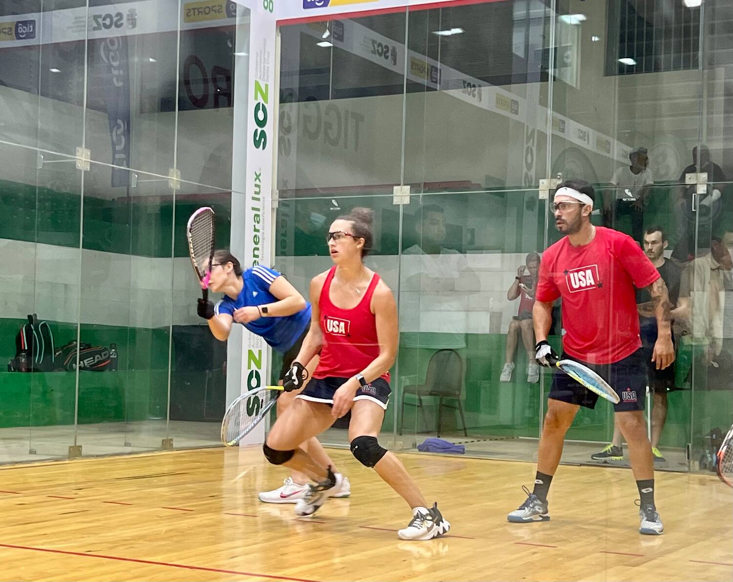 Mixed Doubles Quarterfinal action at the XXXIII Pan American Racquetball Championships.