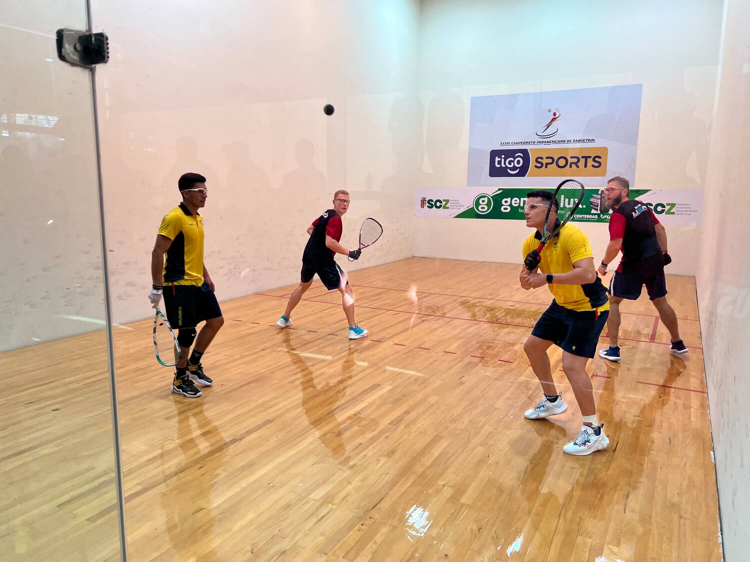 Men's Doubles action at the Pan American Racquetball Championships