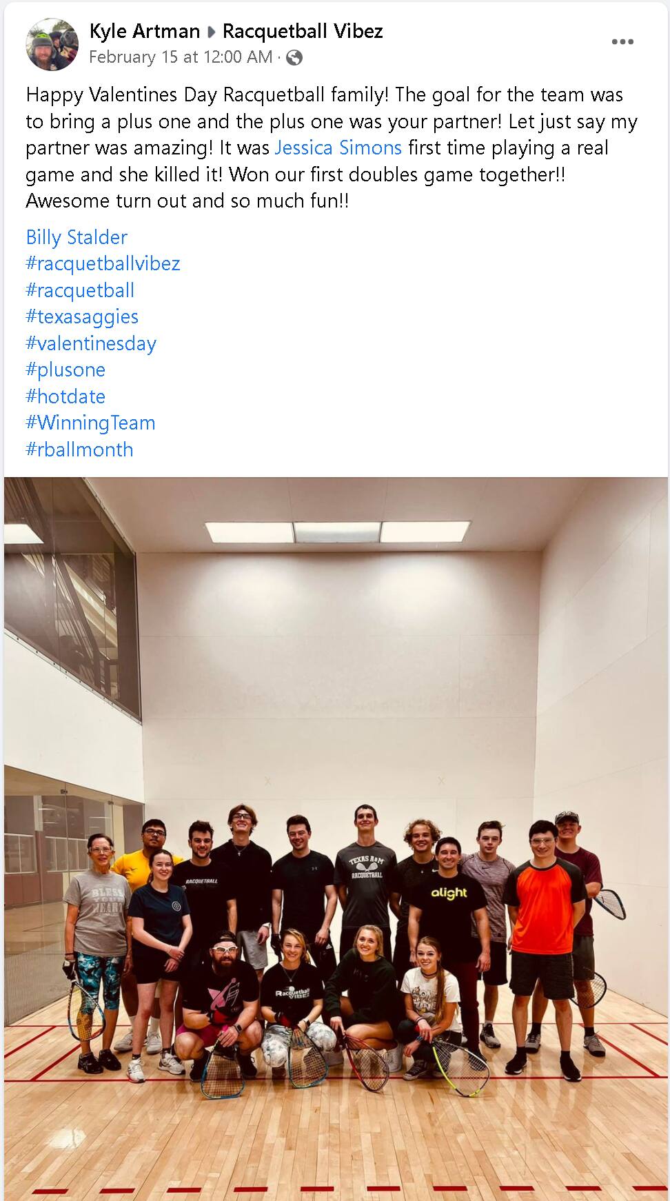 Kyle Artman celebrating Racquetball Month