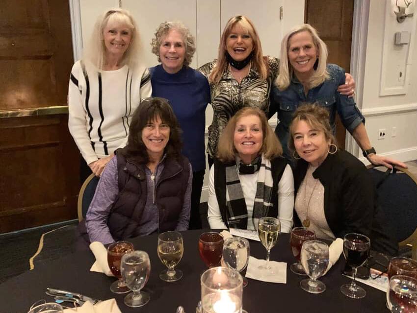 Banquet Fun (Courtesy Jean Trimble) Top row L to R: Jean Trimble, Marsha Berry, Shari Coplen, Lynette Froehlich. Bottom row L to R: Renee Fish, Lucy Ramsay, Susan Adams