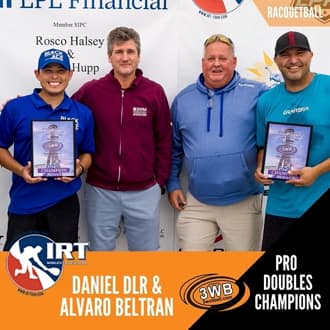 Five-time champs with major sponsors. L-R: Daniel De La Rosa, Keith Minor, MIke Coulter, Alvaro Beltran. PC: 3WallBall Facebook