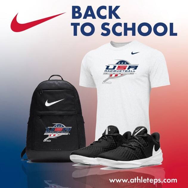 APS Nike Back to School advertisement with Black USAR backpack, Nike shoes, and White USAR Nike t-shirt.