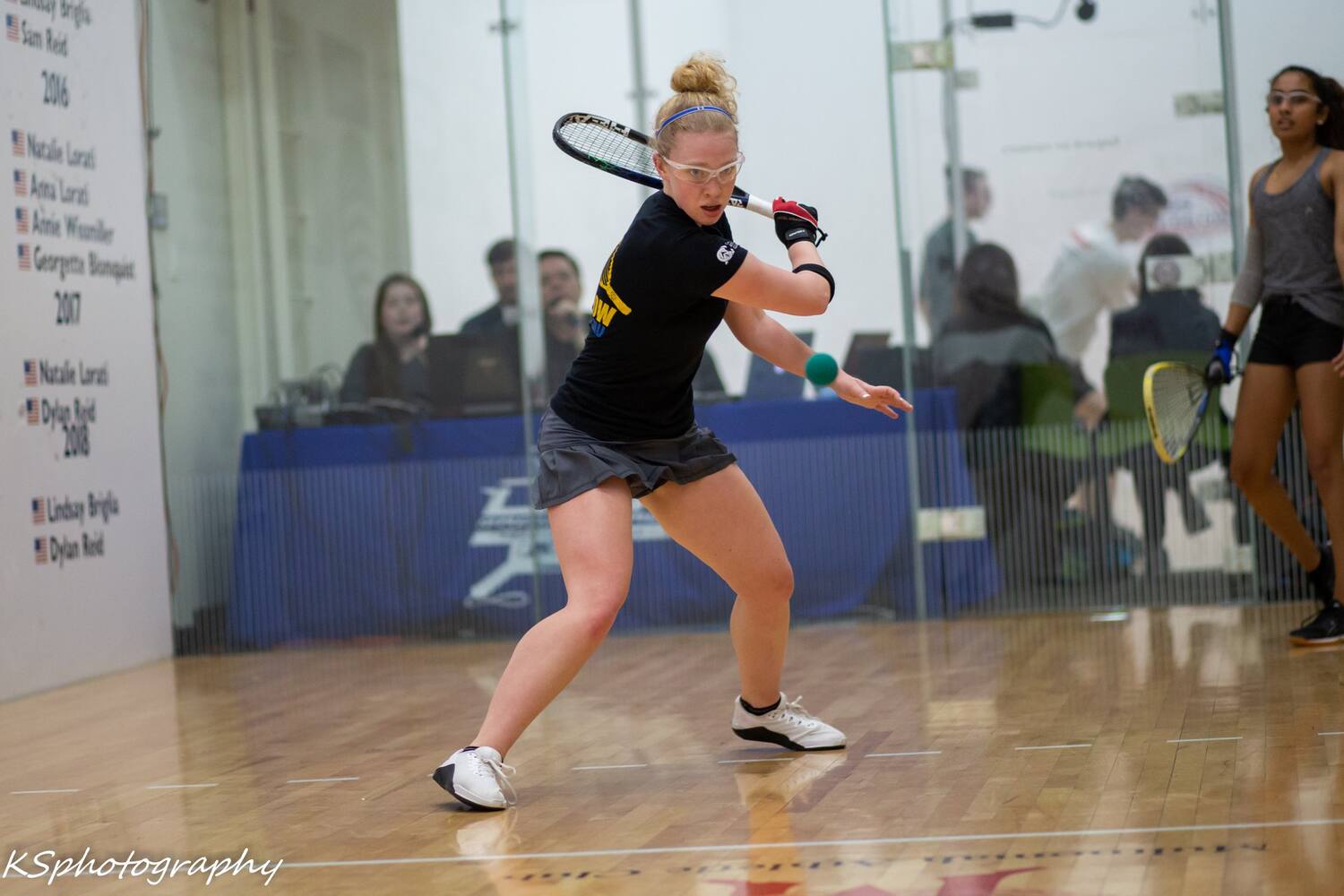 Annie Roberts hitting a backhand shot