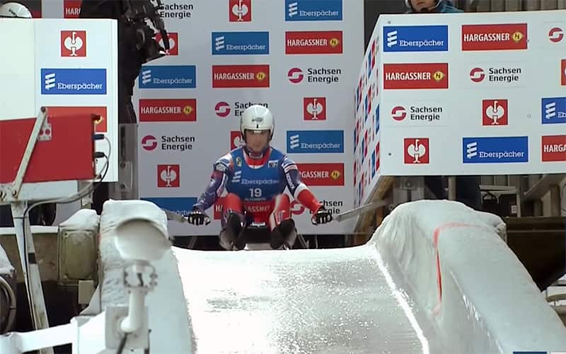 Tucker West at the start of the track in Altenberg, Germany on February 5th, 2023.