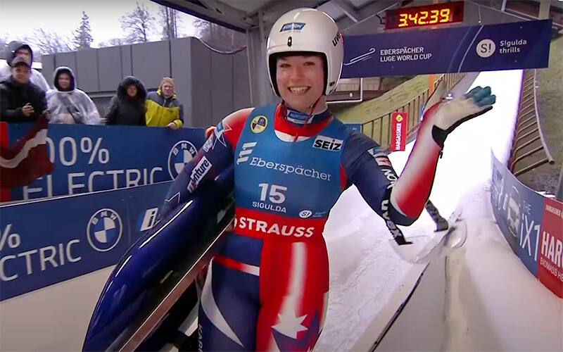 Ashley Farquharson in the outrun in Sigulda, Latvia on January 15th, 2023.