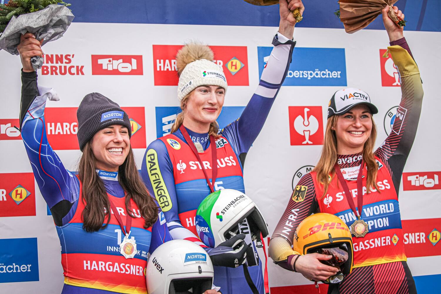 Emily Sweeney celebrates her 2nd place finish in Iglas Austria on December 4 2022