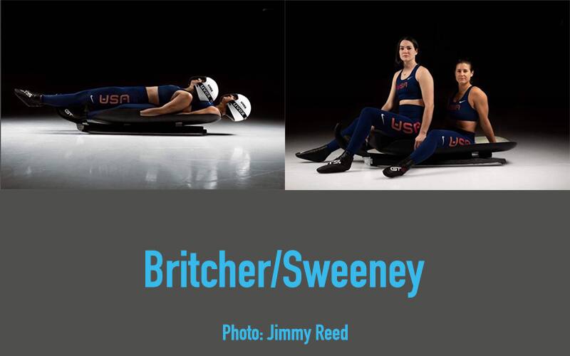 Summer Britcher and Emily Sweeney on a doubles sled