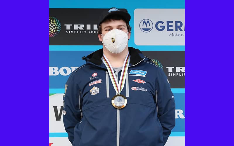 Matt Greiner with his junior world championship bronze medal on January 28, 2022.