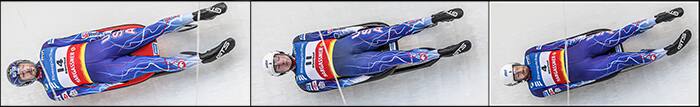 Chris Mazdzer, Tucker West and Jonny Gustafson in action in Oberhof, Germany