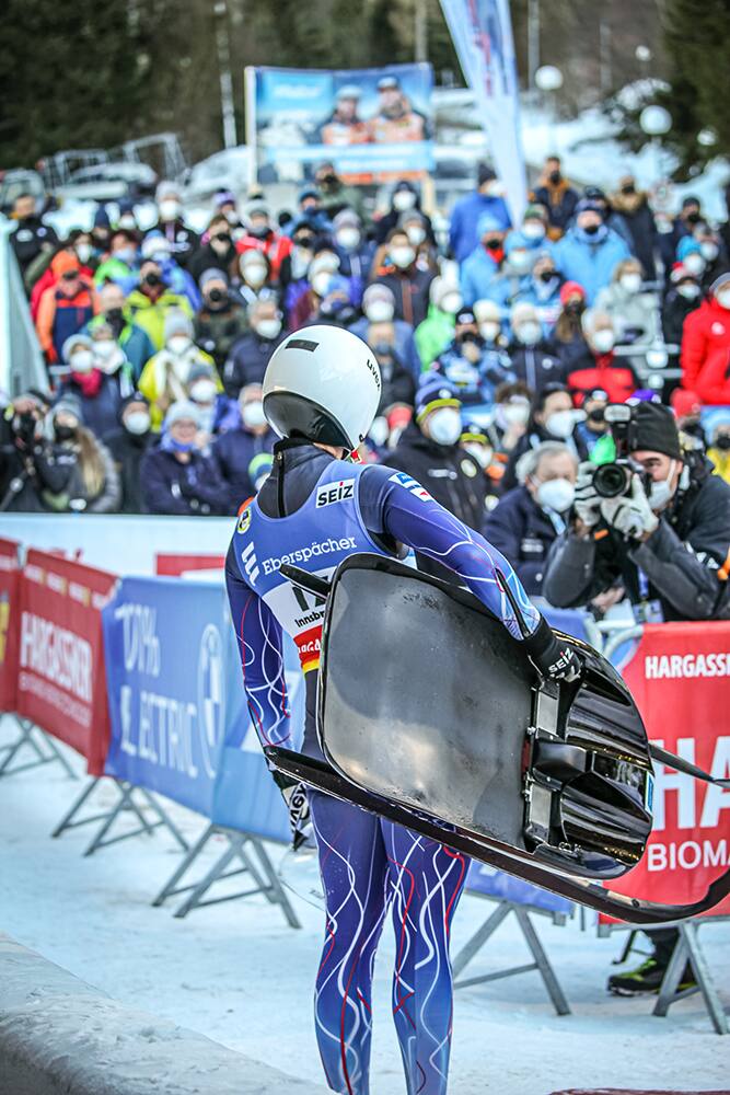 Emily Sweeney in the outrun in Igls, Austria on December 19, 2021.