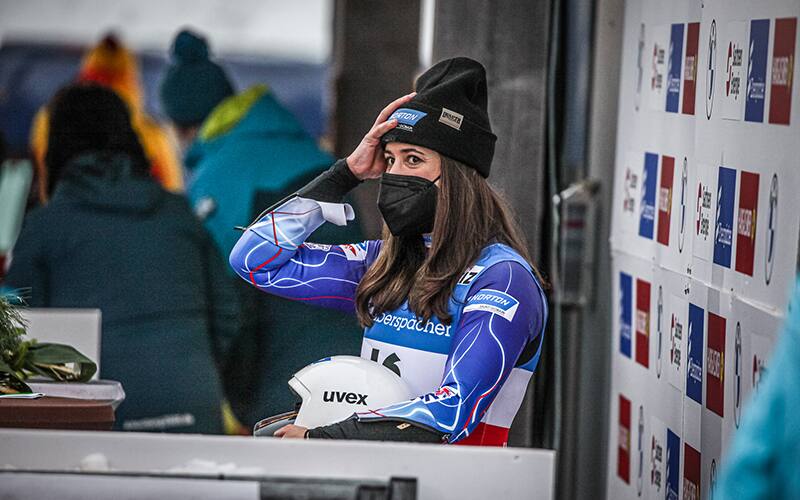 Emily Sweeney in Altenberg, Germany during the luge World Cup on December 11, 2021.