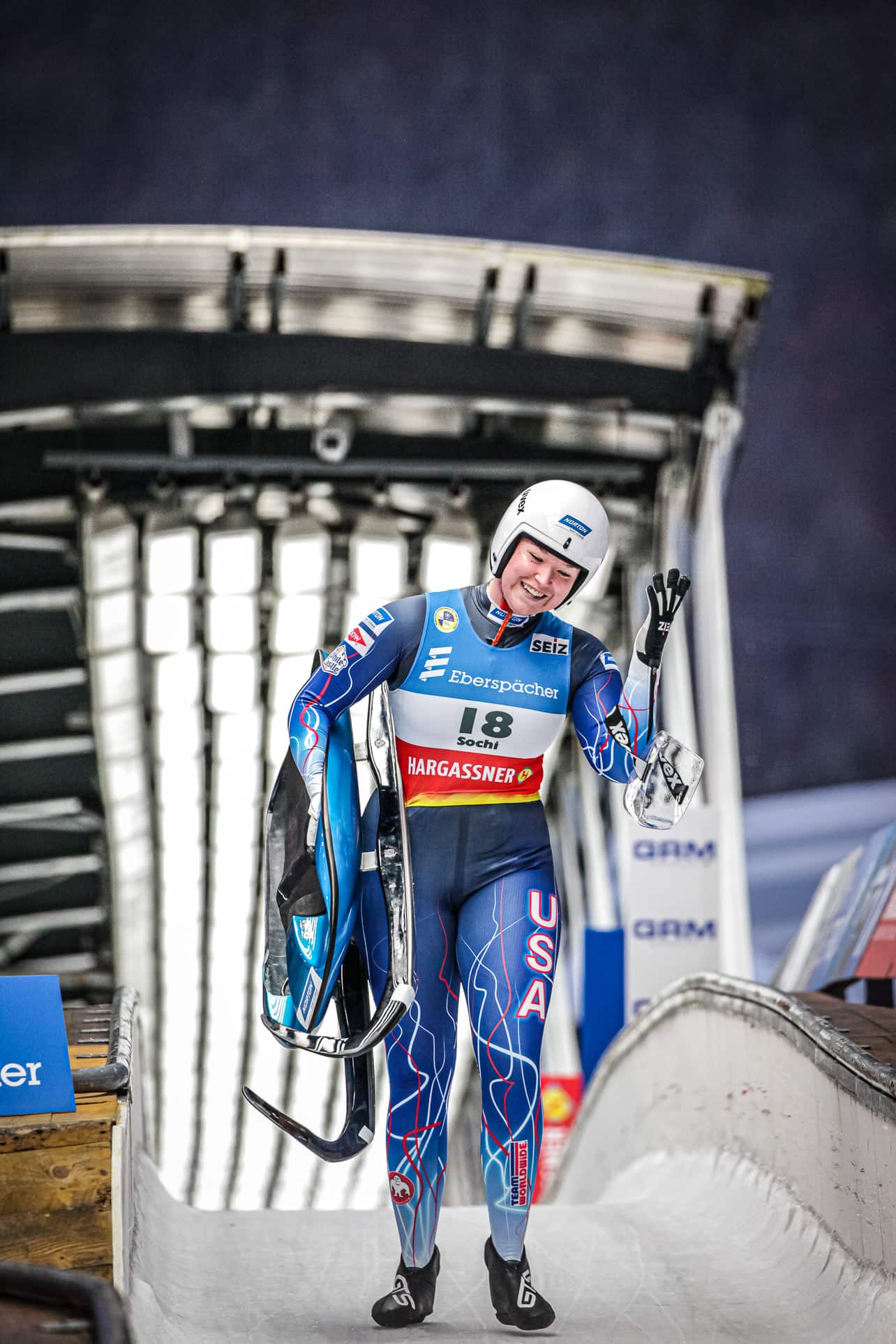 Ashley Farquharson  in the outrun at World Cup #2 in Sochi, Russia on November 27, 2021. Photo FIL/Mareks Gaļinovskis